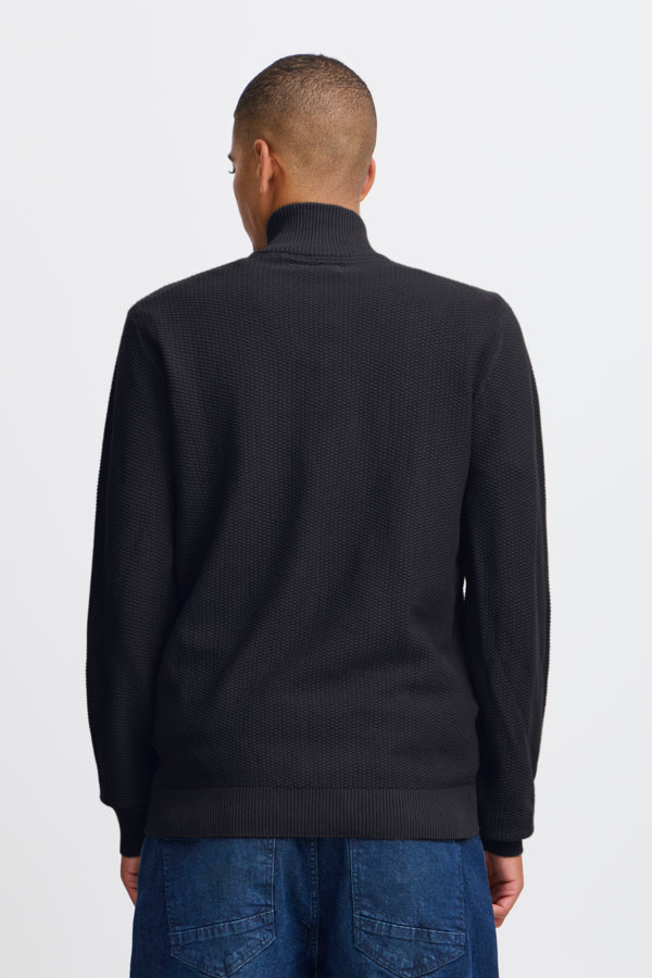 KNITTED ZIP-PULLOVER SVART