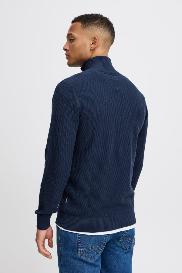 KNITTED ZIP-PULLOVER BLÅ